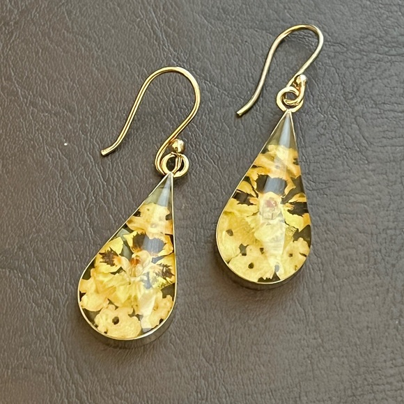 Vintage sterling silver vermeil dried flower dangle earrings - Picture 4 of 8